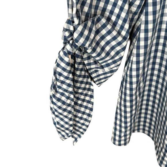 Universal Standard For J Crew Blue&White Gingham Poplin Tie Sleeve Blouse Sz 2X - Picture 10 of 15